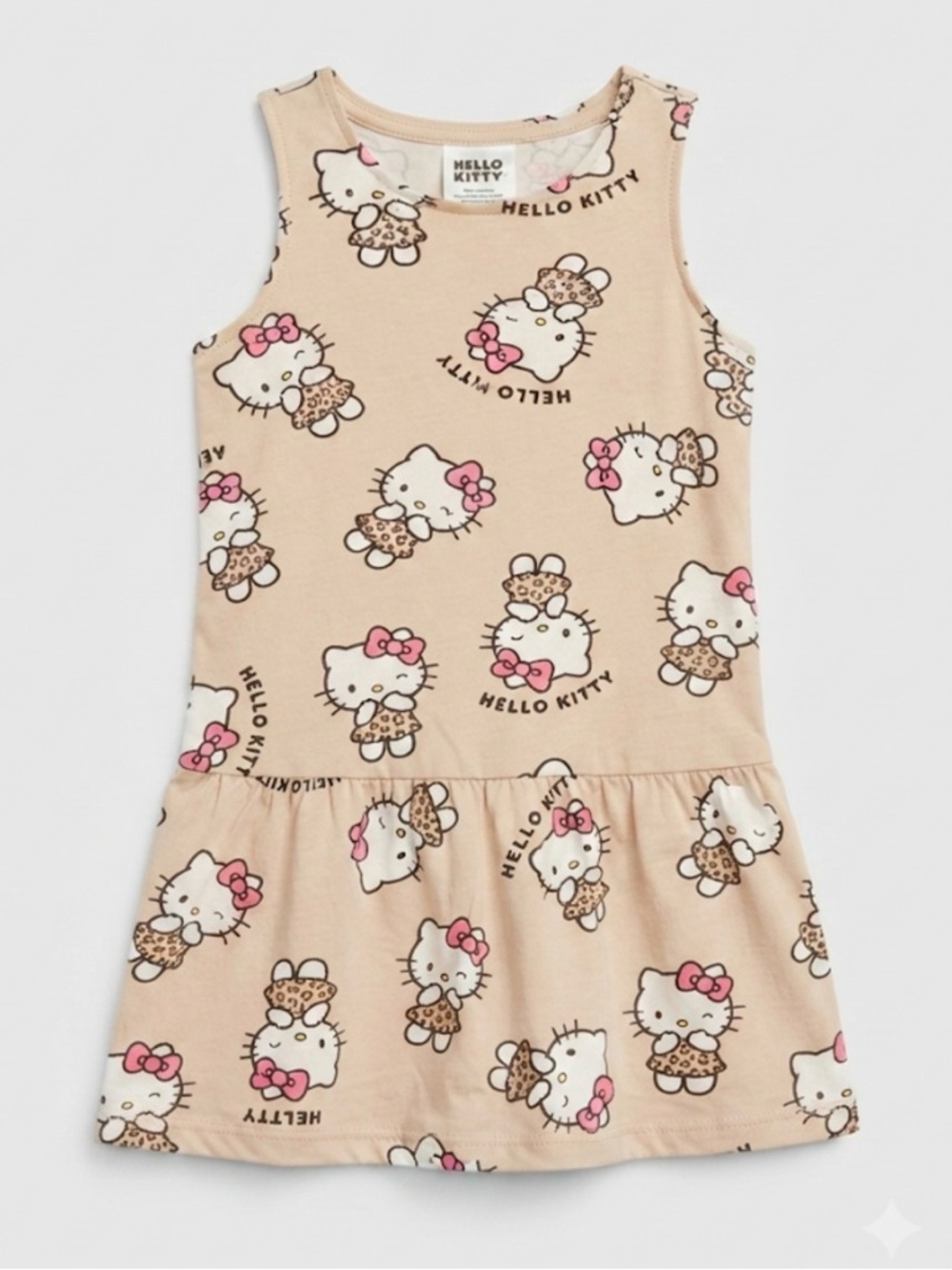 Hello Kitty Beige and Pink Printed Sleeveless Dress Size 4-6